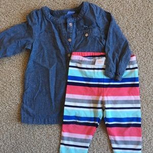 Denim Tunic with Striped Leggings